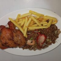 Arroz pollo asado + papa francesa